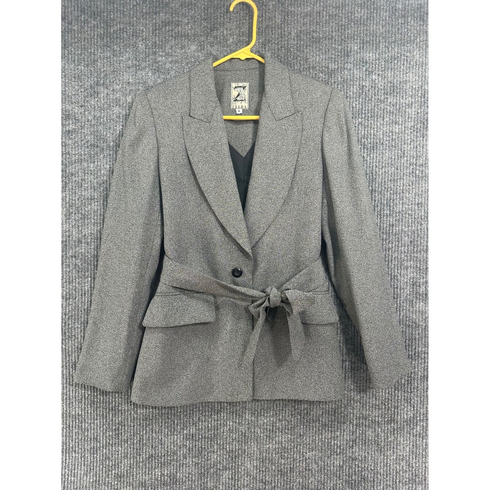 Zelda Belted Blazer Women 6 Grey Excellent Textured Single Button Made in USA